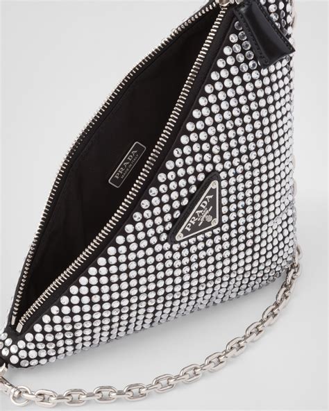 prada cristales|Borsa Triangle con cristalli in Argento .